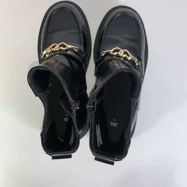 Zara patent finish chelsea ankle booties with heart chain detail 36 EU, 5.5 US - Image 11