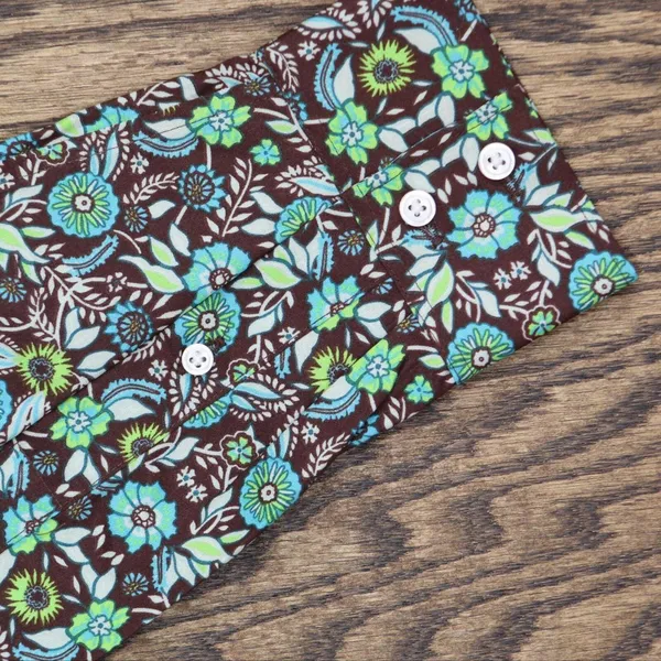 NWT Lands' End Sleeve Patterned Dress Shirt 484704 14 Tall Burn Brown Floral - Image 4