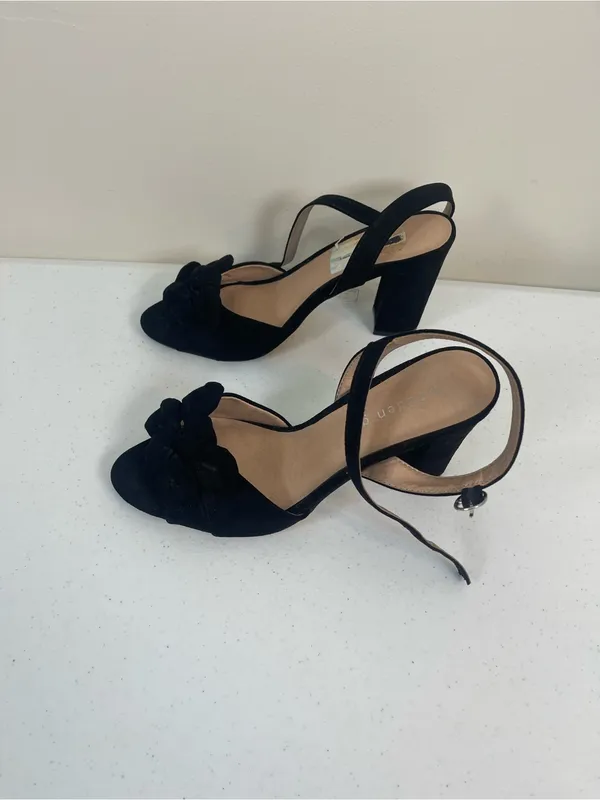 Madden Girl Black Suede Floral Open-Toe Slingback Heels - Image 2