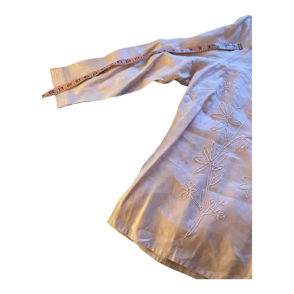 Vintage Pale Pink Embroidered Carole Little Long Sleeve Tunic Top 100% Linen 1X - Image 9