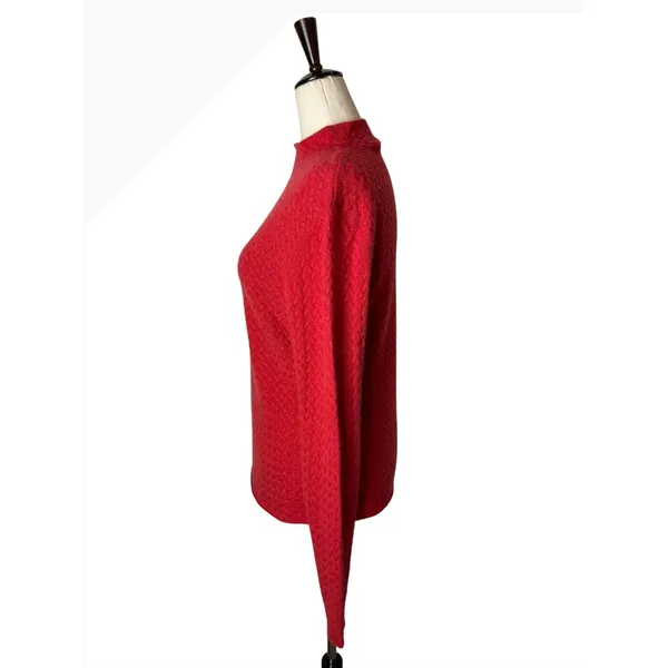 Forte Cashmere Mock Neck Sweater Women Small Red Textured Knit Quiet Luxury‎ - Image 5