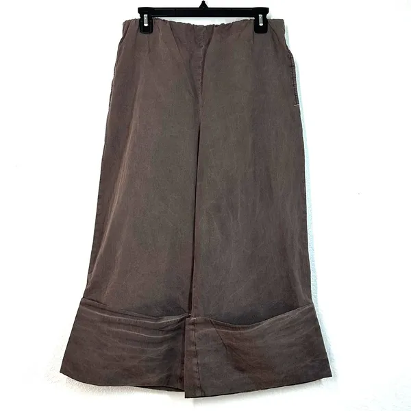 Free People M LULA CUFF PANTS Pull On Wide Leg Crop Brown 21" Inseam Capri - Image 5