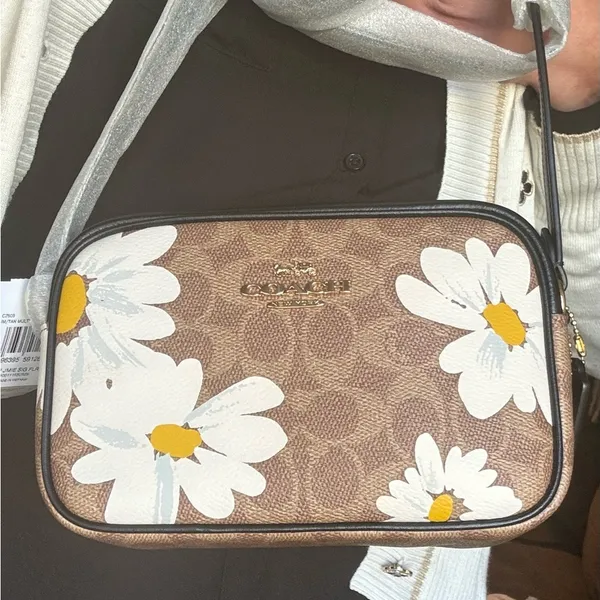 Coach Authentic Signature floral canvas/ smooth leather top zip Crossbody - Image 11