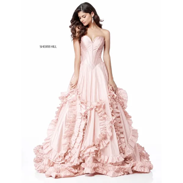 Sherri Hill‎ 51578 Strapless Ruffle Ball Gown Blush Pink Size 2 $598 - Image 3