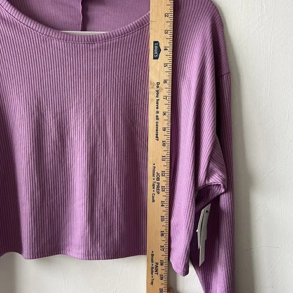 NEW Abound 𝅺RIBBED Cropped boxy tee top Long Sleeve Purple MEDIUM - Image 7