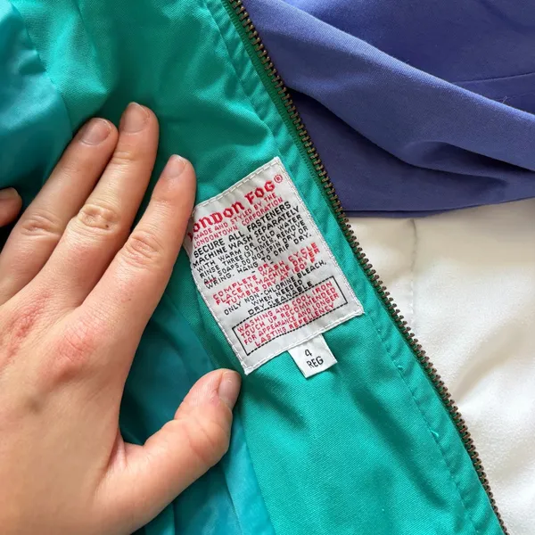 Vintage 80s London Fog Purple Teal Bomber Jacket Windbreaker Size 4 Streetwear - Image 8