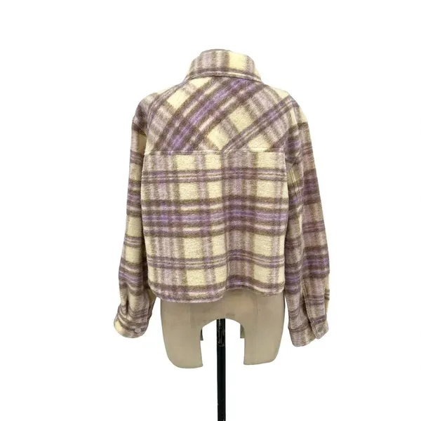Zara Cropped Plaid Jacket Shacket Purple Cream‎ Size Large - Image 7