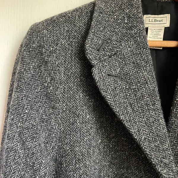 LL Bean Grey Herringbone Tweed Wool Silk Blazer Riding Jacket Heritage Classic - Image 6