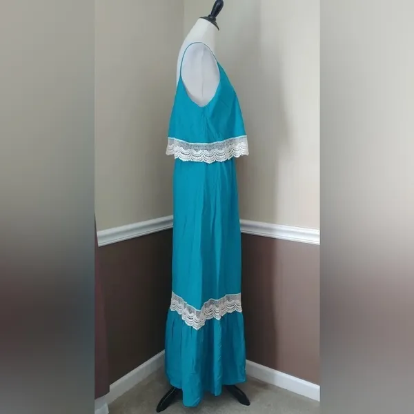 Maxi Dress Turquoise Teal White Crochet Lace Boho Modcloth Bo Bel Southern Belle - Image 5