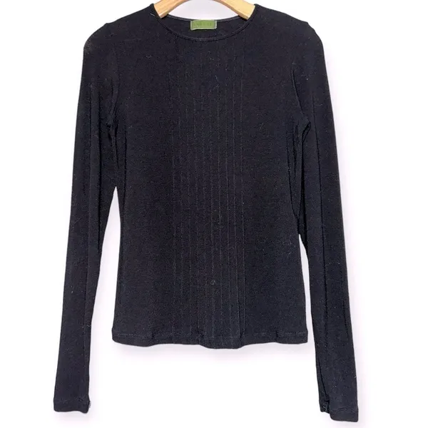 Velvet Women’s Size M Black Pintuck Front Rayon Wool Blend Long Sleeve T-Shirt - Image 3