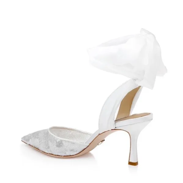 New Badgley Mischka Blaze II Satin Ankle Wrap Stiletto Pumps Size 6 - Image 2