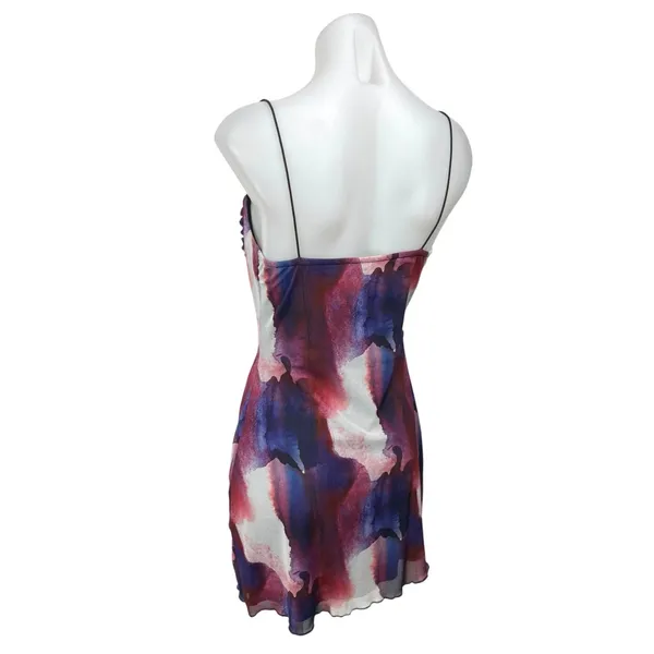 White Fox Multicolor Watercolor Print Sleeveless Cami Camisole Mini Tank Dress M - Image 2