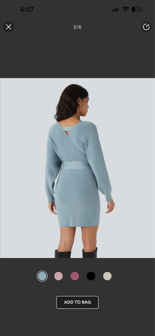 Halara crossover v neck batwing long sleeve belted mini sweater dress - Image 2