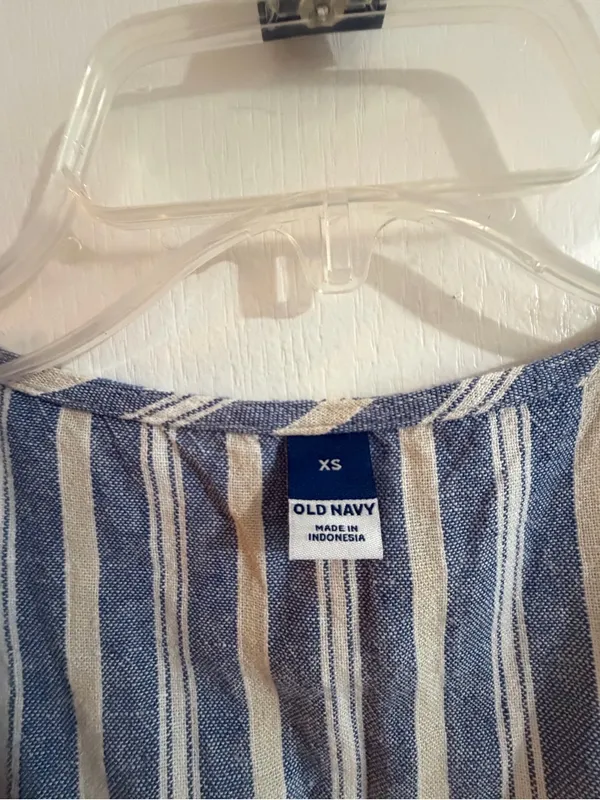 Old Navy Blue and White Vertical Stripe Button-Front Maxi Dress - Image 8