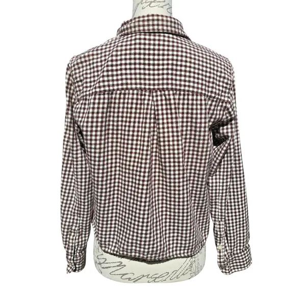 Madewell Brown Gingham Check Button Down Tie Front‎ Cotton Shirt AE769 Womens M - Image 10