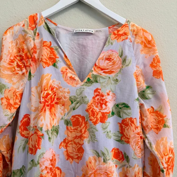Alice + Olivia PALI Floral Mini Dress Cotton V-Neck Mix Print Size 2 - Image 5