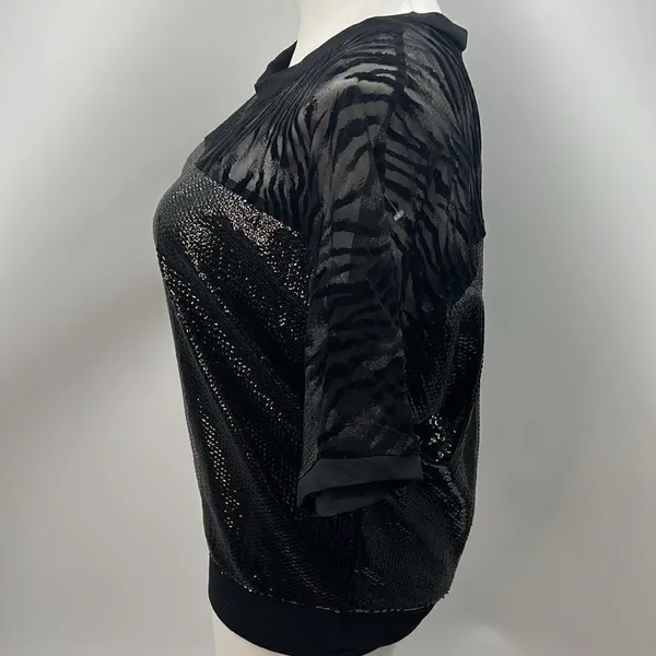MEK XL black sequin zebra print mesh top - Image 4