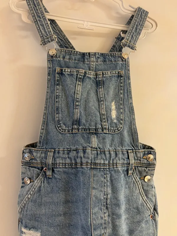 Distressed Denim Short Overalls - Image 2