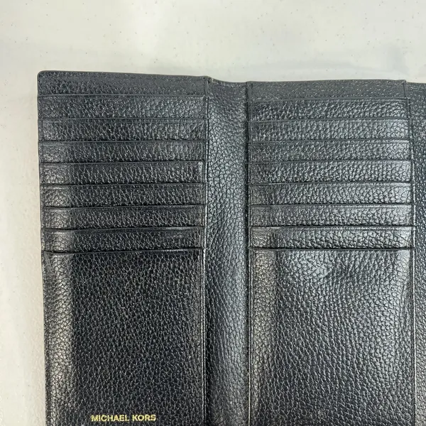MICHAEL‎ KORS Envelope Wallet Large Black Pebble Leather Tri-Fold Gold Tone Logo - Image 12