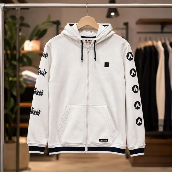 Airwalk White Zip-Up Hoodie Bold Logo Sleeve Graphics Y2K Skater M - Image 5