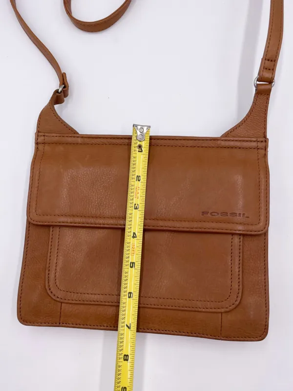 Vintage Fossil Double Sided Flap Crossbody Bag Purse Brown Tan Leather Bohemian - Image 13
