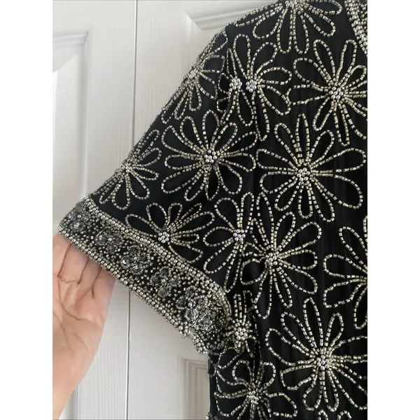Laurence Kazar Vintage Beaded Top Womens Size L Black Silk Floral Sequin Evening - Image 4