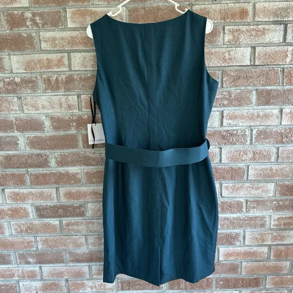 NWT Calvin Klein Belted Sheath Professional Dress Teal Blue Size 12 - Image 5