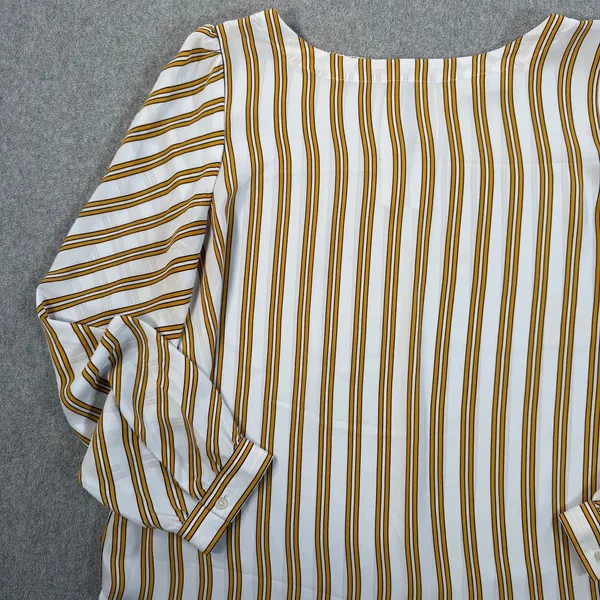 LOFT Women's Medium White Yellow Stripe Long Sleeve Keyhole Back Blouse Top - Image 3