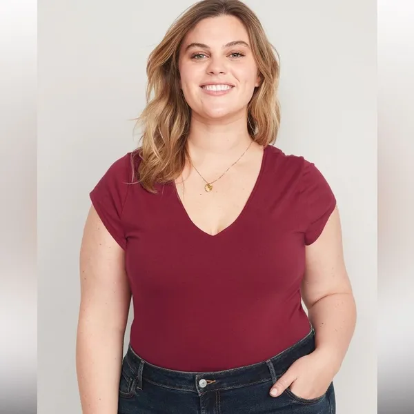 Old Navy brick red Fitted Short-Sleeve V-Neck Bodysuit, size XXL/20 NWT - Image 6