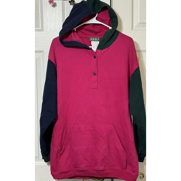 VTG Women Retro 90's‎ Paris Sport Club pullover Hoodie Color Block-L - Image 5