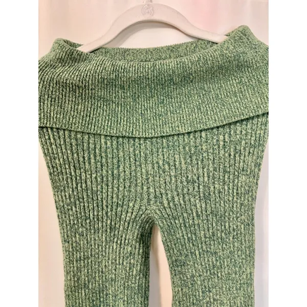 Aerie women’s XS Ribbed Knit High Waisted Flare Pants Green stretch foldover boh - Image 12