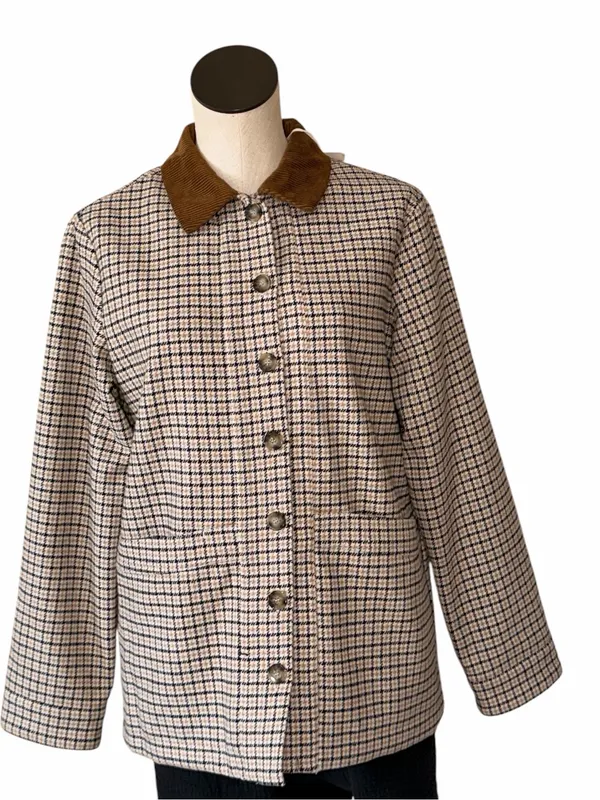 Joie Houndstooth Pea Coat with Brown Contrast Collar Wool Blend Small - Image 2