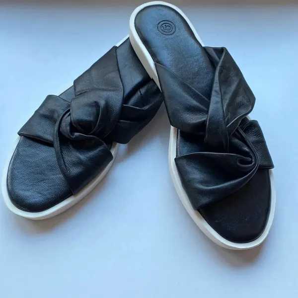 Urban Outfitters UO Black and White criss crossed‎ leather rubber sandals - Image 3