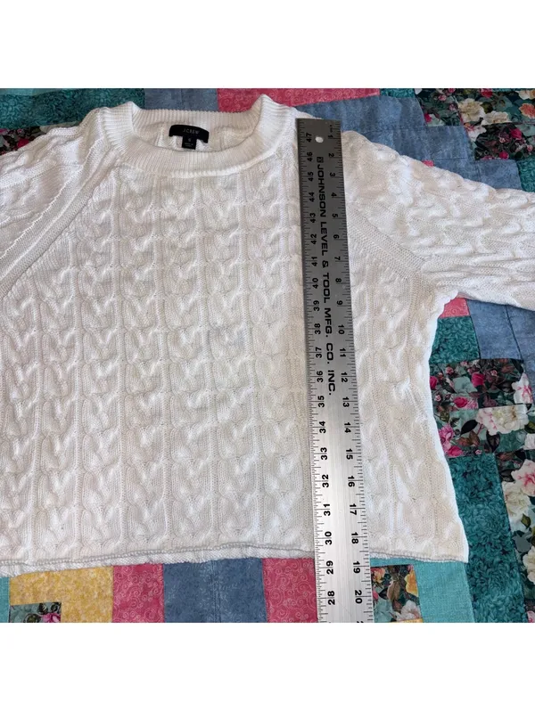 J.Crew Women's S White Cable Knit Cozy Outdoor Sweater Size Small Crewneck - Image 8