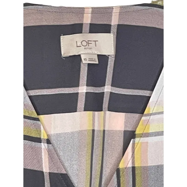 Loft Women Tank Top Semi Sheer V-Neck Plaid Peplum‎ Surplice Wrap Multicolor XS - Image 2