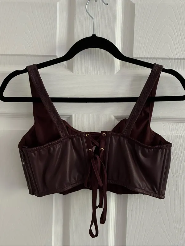Victoria's Secret Faux Leather Mini Corset Top Lace Up, NWT, L, Burgundy Brown - Image 8