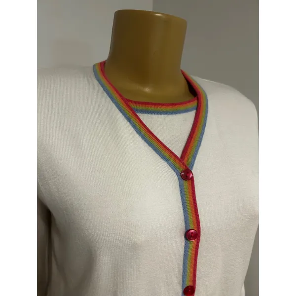 Y2K Sag Harbor Vintage White Rainbow Trim Cotton Cardigan Medium Australia - Image 2