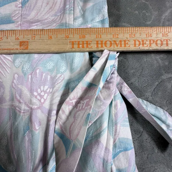 VTG 80s Pastel Strapless Mini Dress 13 Tropical Bird Print Summer Retro Side Tie - Image 6