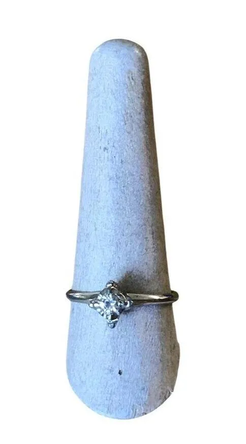 Vintage Solitaire Cubic Zirconia Sterling Silver Ring, CZ Silver Band Sz 9 - Image 2