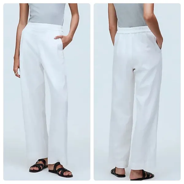 NWT Madewell Pull-On Straight Crop Pants NR174 White Linen Cotton‎ Blend Size 2 - Image 2