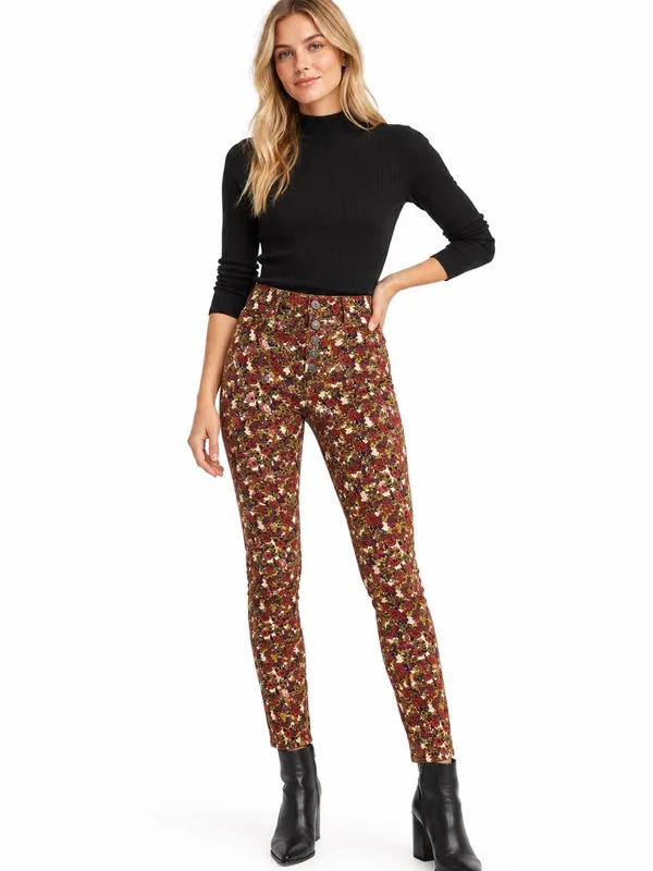 Free People High Waisted Sunchaser Floral Corduroy Pant Size 28 - Image 2