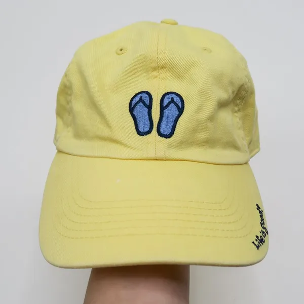 Vintage Y2K Life is Good Yellow Flip Flop Baseball Hat - Image 2