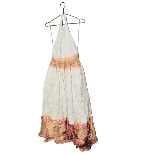 A. L. C. Multicolored Cotton Tan White Halter Neck Maxi Dress Size 6 - Image 8