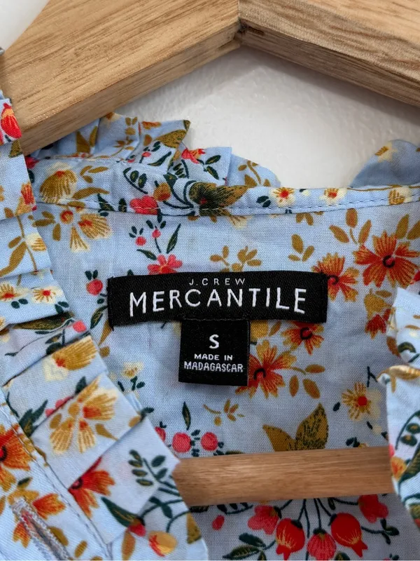 J. Crew Floral Button Up Shirt Size Small Blue Orange Cotton - Image 3