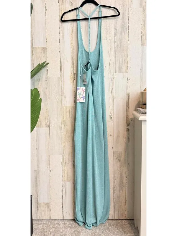 NWT Forever 21+ Women’s 2X Turquoise Metallic Knit Maxi Dress - Image 3