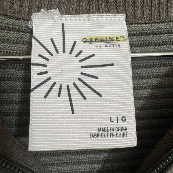 Aerie OFFLINE Ribbed Brown Green Fall 1/4 Zip Sweater Large - Image 4