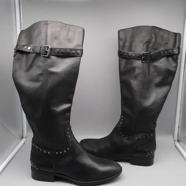 Sam Edelman Paxton Knee High Studded Moto Boots 9M-WC Black Leather Wide Calf - Image 9