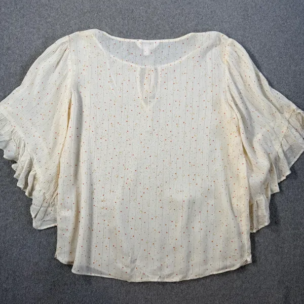 Lauren Conrad LC Size Small Cream Moon Star Pintuck Tie Neck Blouse Top Ruffle - Image 9