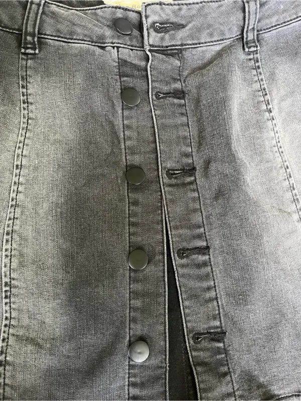 Altar'd State Black Washed Denim Button-Front Mini Skirt - Image 3