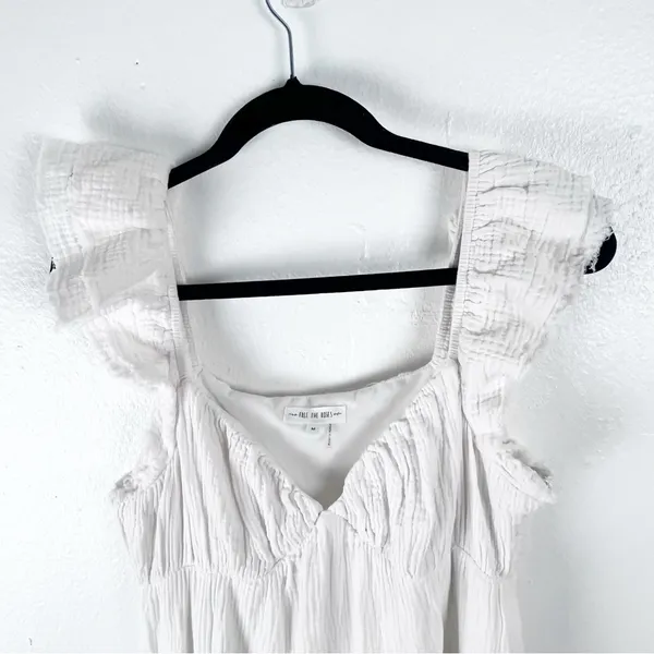 FREE THE ROSES 100% Cotton White Gauzy Tiered Lined Pockets Midi Dress Medium - Image 6